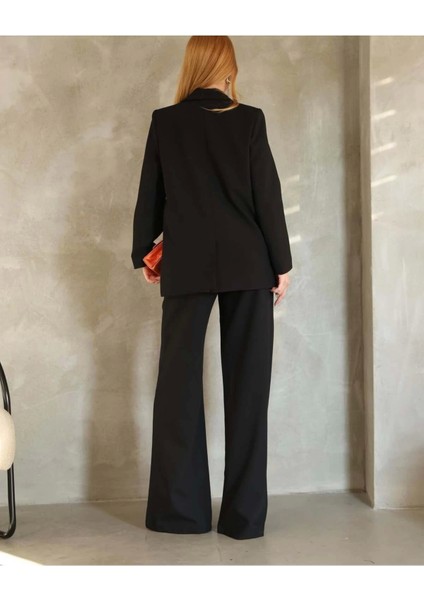 Astarlı Çift Düğme Blazer Ceket Cepli Bol Paça Pantolon Takım Elbise modelleri