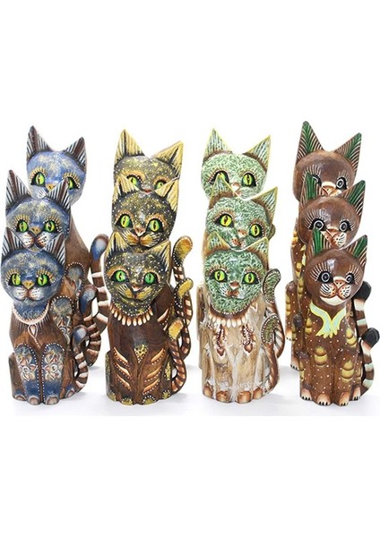 Ahşap 3 Lü Kedi 30 cm