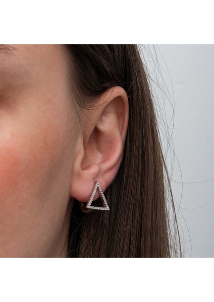 Gümüş Beyaz Taşlı Üçgen Küpe modelleri