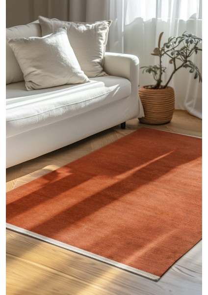 Azra Yıkanabilir Kiremit Rengi Halı – Kaymaz Tabanlı, Yumuşak Dokulu Kilim | Salon, Mutfak, Çocuk Odası