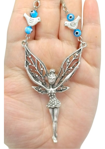 Cam Nazar Boncuğu Detaylı Metal Kanatlı Melek Araba Dikiz Ayna Süsü/kuşlu Yeni Araba Hediyesi