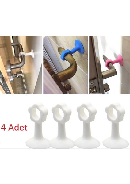 Vantuzlu Geçmeli Kapı Kolu Stoper 4lü Set Beyaz