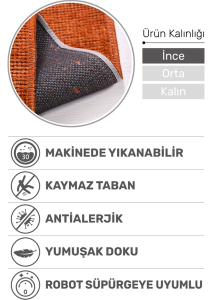 Azra Yıkanabilir Kiremit Rengi Halı – Kaymaz Tabanlı, Yumuşak Dokulu Kilim | Salon, Mutfak, Çocuk Odası