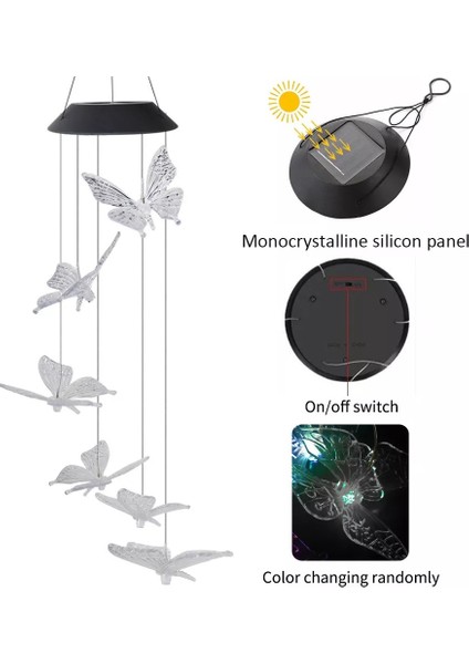 Solar LED Işıklı Kelebekli Bahçe Dekoru 6 Ledli,renkli Işık