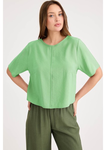 Yuvarlak Yaka Kısa Kol Crop Bluz fiyatları