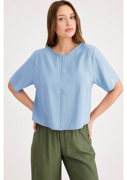 Yuvarlak Yaka Kısa Kol Crop Bluz modelleri