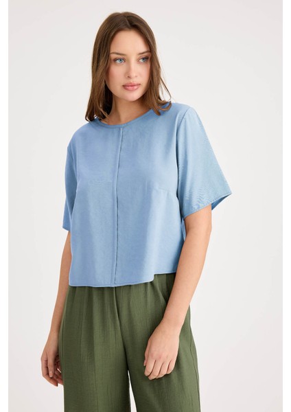 Yuvarlak Yaka Kısa Kol Crop Bluz fırsatları