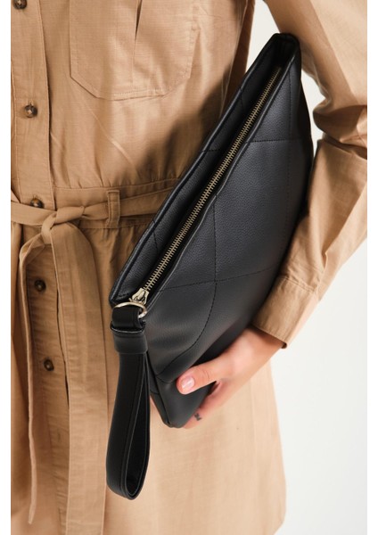 Kadın Astarlı Siyah Deri Clutch Çanta El Çantası Portföy modelleri