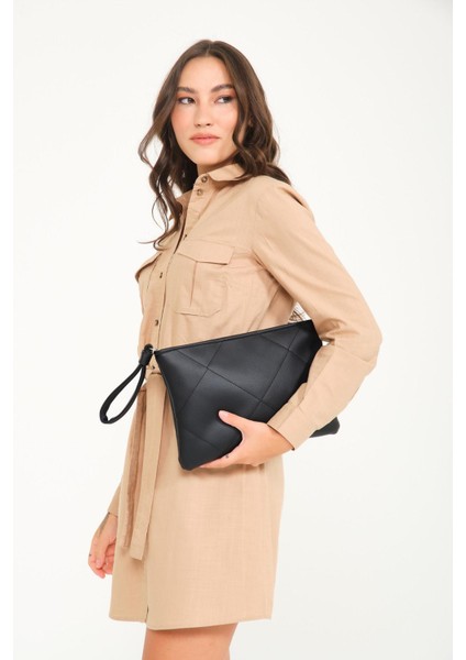 Kadın Astarlı Siyah Deri Clutch Çanta El Çantası Portföy indirimleri