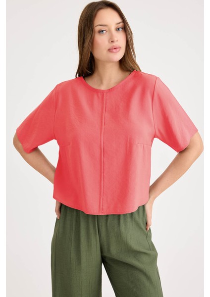 Yuvarlak Yaka Kısa Kol Crop Bluz fiyatları