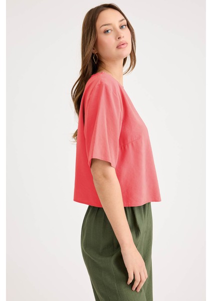 Yuvarlak Yaka Kısa Kol Crop Bluz fırsatları