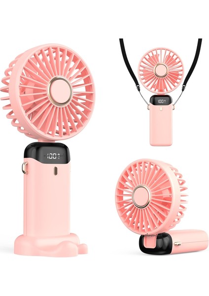 Şarjlı Mini El Boyun Masa Fanı Seyahat Taşınabilir Fan Extra Askılı Ipli Telefon Standlı Soğutucu Lcd Ekranlı