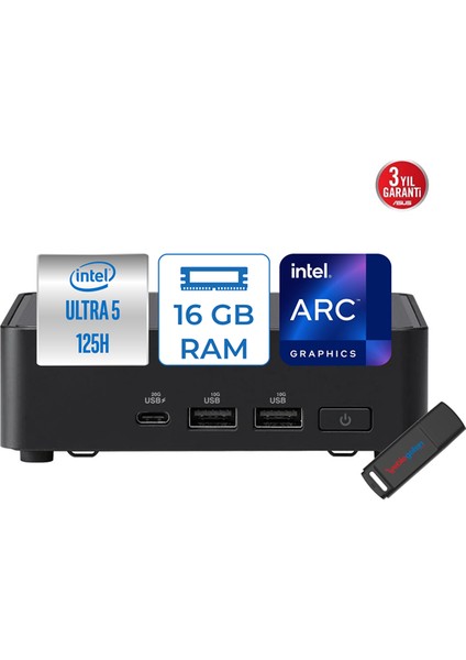 Nuc 14 Pro Slim Kit Intel Ultra Core Ultra 5 125H 16GB Ddr5 2tb SSD Intel® Arc™ Freedos Yapay Zeka Destekli Mini Bilgisayar 90AR0062F03 + Zettausbbellek