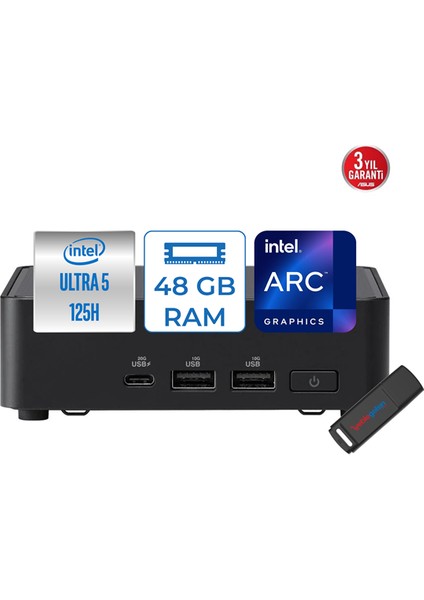 Nuc 14 Pro Slim Kit Intel Ultra Core Ultra 5 125H 48GB Ddr5 2tb SSD Intel® Arc™ Freedos Yapay Zeka Destekli Mini Bilgisayar 90AR0062F15 + Zettausbbellek