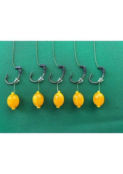 01 Küspe Aparat Hediyeli 5 Adet Oval Boncuk Ebruli Sarı 14 Mm Sazan Riğ Takımı (Dar Delik)
