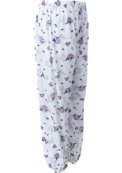 Kadın Yazlık Içlik Anne Pijama Altı Battal Beden Lastikli Paça %100 Pamuk Çiçek Desenliklasik