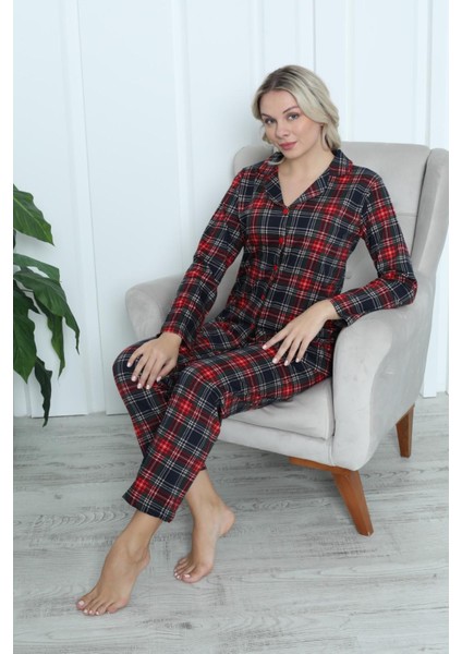 Uzun Kollu Düğmeli Pijama Takımı