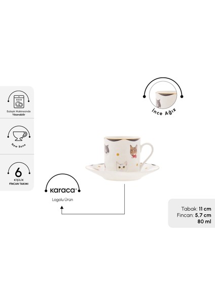 Gato 6 Kişilik Kahve Fincan Takımı 80 ml