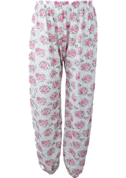Kadın Yazlık Içlik Anne Pijama Altı Battal Beden Lastikli Paça %100 Pamuk Çiçek Desenliklasik