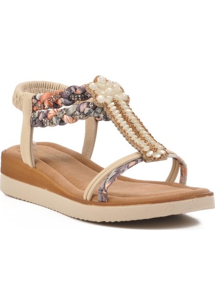 Ayakmod 358131 Z Kadın Taşlı Bej Sandalet