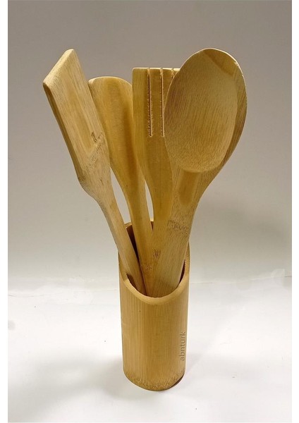 5 Parça Bambu Yemek Hazırlama Mutfak Seti Kaşık Spatula Çatal Çevirici Tavalarla Tencereleri Korur
