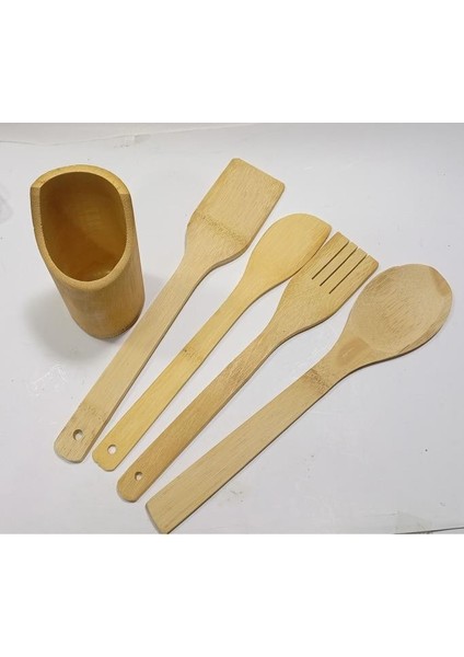5 Parça Bambu Yemek Hazırlama Mutfak Seti Kaşık Spatula Çatal Çevirici Tavalarla Tencereleri Korur fiyatları