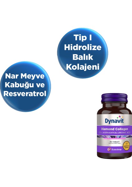 Diamond Collagen & Hyaluronic Acid 30 Tablet - 2'li Avantaj Paketi - Tip 1 Balık Kolajeni