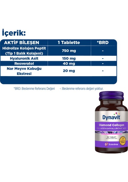 Diamond Collagen & Hyaluronic Acid 30 Tablet - 2'li Avantaj Paketi - Tip 1 Balık Kolajeni