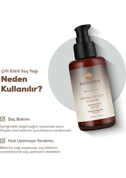 Bioterra Yeni Saç Çıkmasını Destekleyen Bakım Yağı – Double Effect 100ML