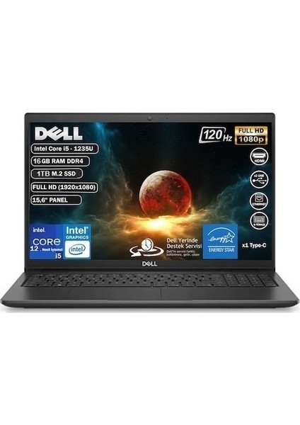Vostro 3520-03 Intel Core I5-1235U 16GB Ram 1tb SSD 15.6" Freedos Taşınabilir Bilgisayar