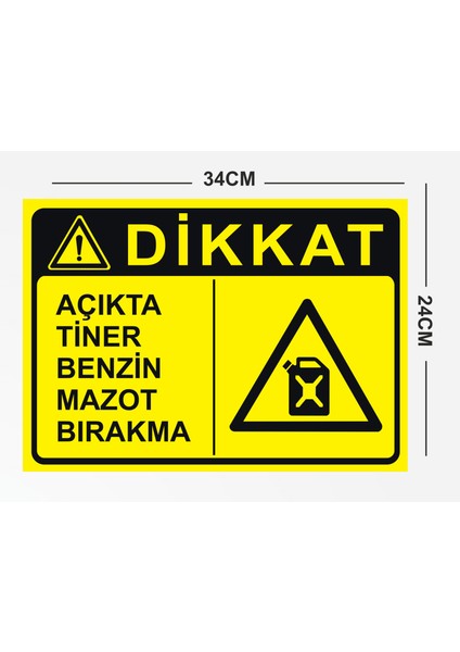 Dikkat Açıkta Tiner Benzin Mazot Bırakma Tabela Levhası 24X34CM Pvc fiyatları