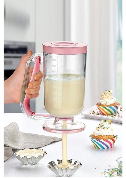 Pankek Dağıtıcı Hamur Porsiyonlayıcı Şekillendirici 900 ml Dökme Aparatı Pembe
