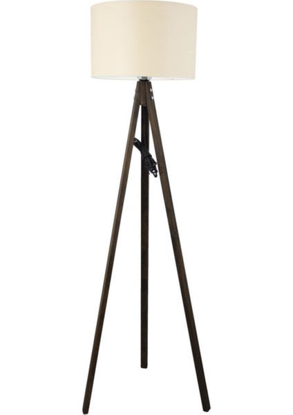 Rustik Ahşap 3 Ayak Koyu Kahverengi Tripod Lambader Yeşil Slindir Şapka
