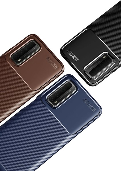 Huawei P Smart 2021 Kılıf Auto Focus Karbon Kapak - Lacivert Gnzrz