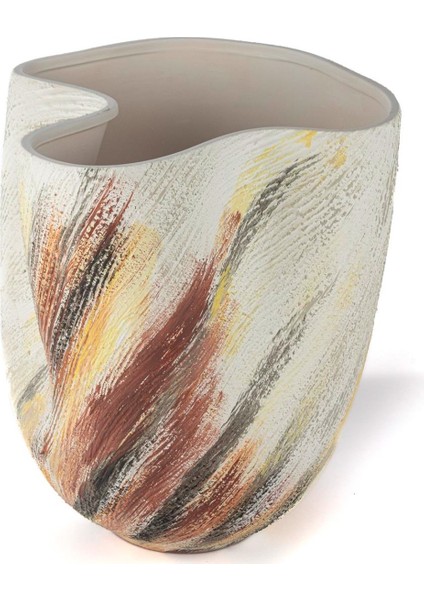 Beyaz Kırmızı Seramik Vazo 30X33CM Dekorasyon Dekoratif Modern Çiçeklik Büyük Soyut 1 Adet
