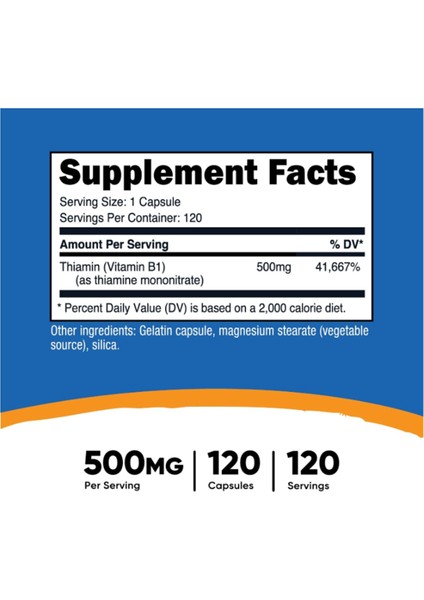 Vitamin B1 (Thiamine) 500 mg 120 Capsules. fırsatları