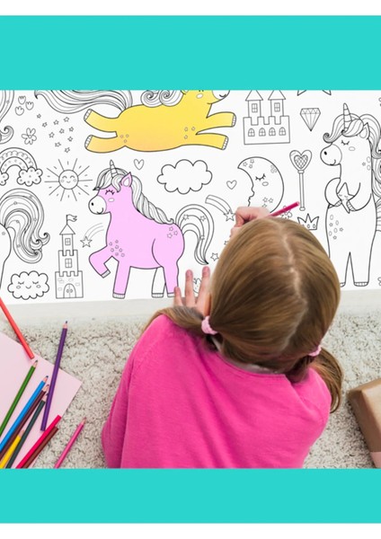 Unicorn Temalı 2 Metre Dev Boyama Kağıdı Çocuklar Anaokulu ve Kreşler Için