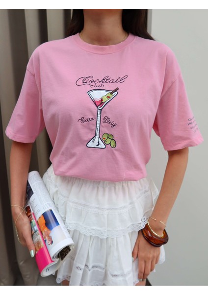 Cocktail Baskılı Oversize Tshirt fiyatları