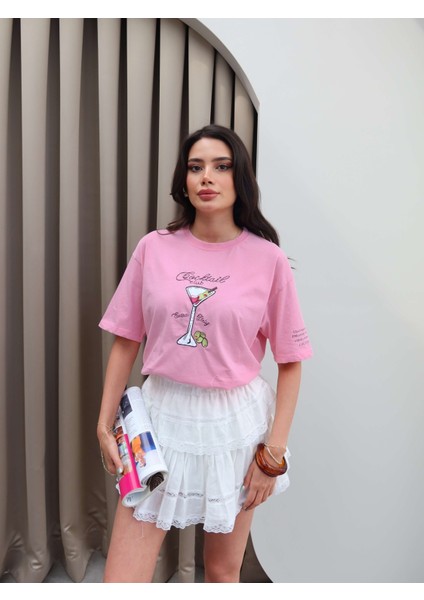 Cocktail Baskılı Oversize Tshirt indirimleri