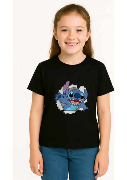 Sevimli Mavi Uzaylı Baskılı Kız Çocuk Tişörtü | Eğlenceli Karakter Desenli Pamuklu Yazlık T-Shirt