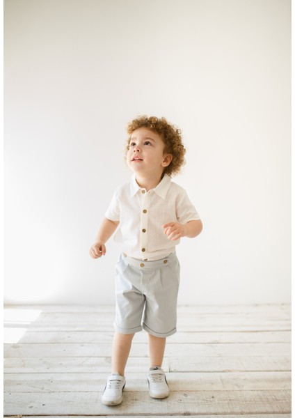 Erkek Bebek ve Çocuk Yazlık Alt Üst Takım %100 Pamuk Keten Gömlek ve Kanvas Şort Takımı 1-4 Yaş