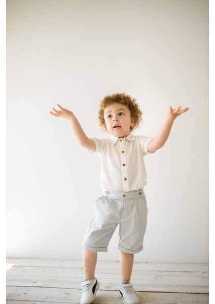 Erkek Bebek ve Çocuk Yazlık Alt Üst Takım %100 Pamuk Keten Gömlek ve Kanvas Şort Takımı 1-4 Yaş modelleri