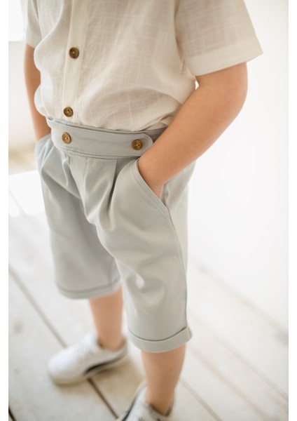 Erkek Bebek ve Çocuk Yazlık Alt Üst Takım %100 Pamuk Keten Gömlek ve Kanvas Şort Takımı 1-4 Yaş indirimleri