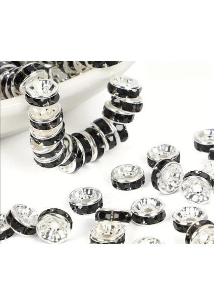 100 Adet 8 Mm Siyah Rondela Kristal Taşlı Takı Ara Aparatı