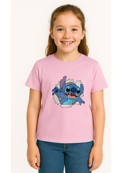 Sevimli Mavi Uzaylı Baskılı Kız Çocuk Tişörtü | Eğlenceli Karakter Desenli Pamuklu Yazlık T-Shirt