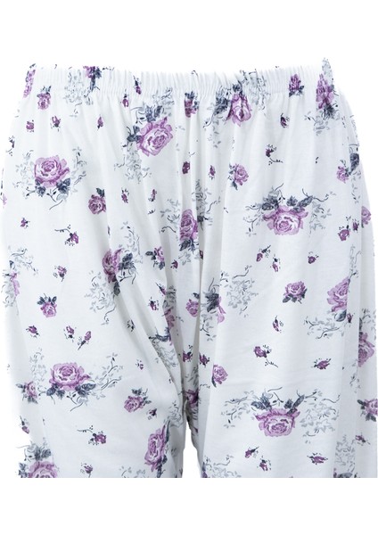 Kadın Yazlık içlik Anne Pijama Altı Battal Beden Lastikli Paça %100 Pamuk Çiçek Desenliklasik