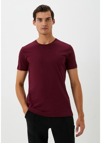 Erkek Tişört Bisiklet Yaka Bordo Slim Fit %100 Pamuk T-Shirt Ncs Jeans 1050