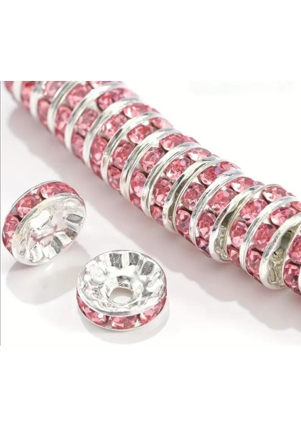 100 Adet 8 Mm Pembe Rondela Kristal Taşlı Takı Ara Aparatı