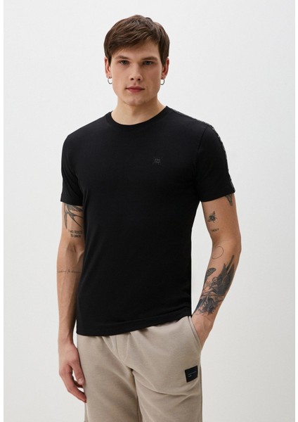 Erkek Tişört Bisiklet Yaka Siyah Slim Fit %100 Pamuk T-Shirt Ncs Jeans 1302