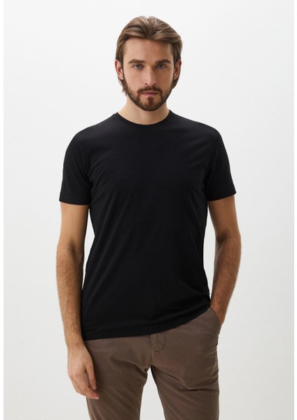 Erkek Tişört Bisiklet Yaka Siyah Slim Fit T-Shirt Ncs Jeans 1266